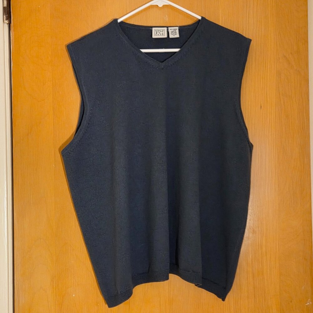 Vintage Marshall Fields 100% Merino Wool V-Neck Vest Mens XL Slate Blue Preppy